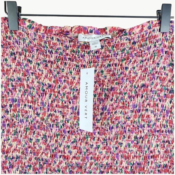 NWT Amour Vert Women's Eunice Smock Floral High Waist Midi Skirt Sz Medium, Pink - Picture 4 of 12